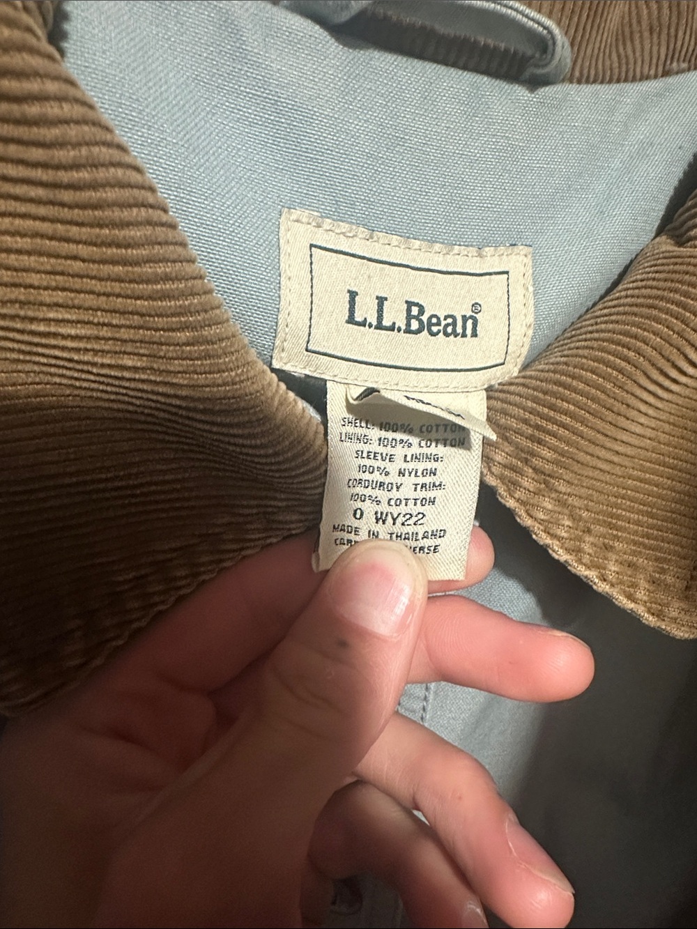L.L. Bean Women's Sage Green Utility Barn Coat with Brown Corduroy Collar - Picture 2 of 7